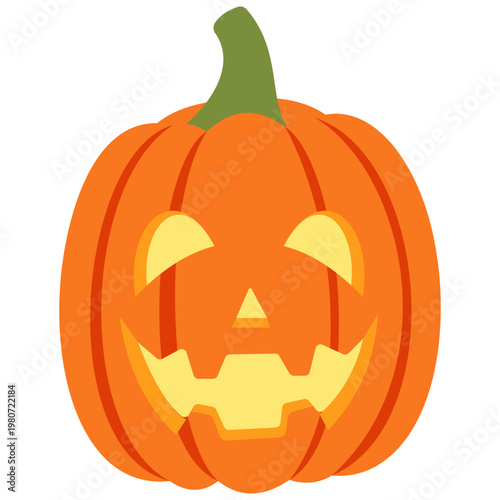 Orange Jack-o'-lantern pumpkin with glowing face, Halloween decoration, spooky party, festive holiday icon.