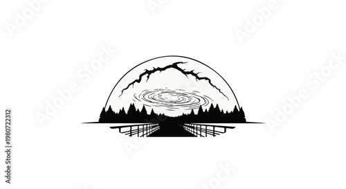 A surreal vista of a swirling vortex within a domed forest, under a gnarled branch