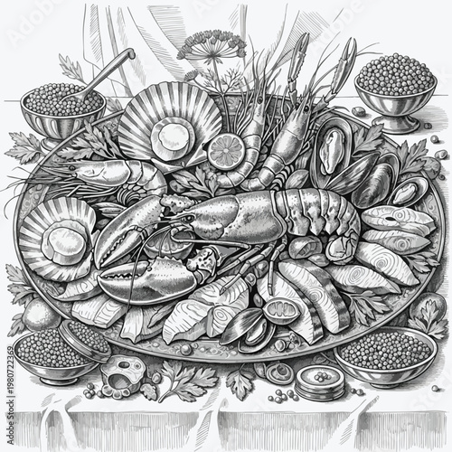 Fresh Seafood Platter with Crustaceans and Shellfish for Gourmet Cuisine