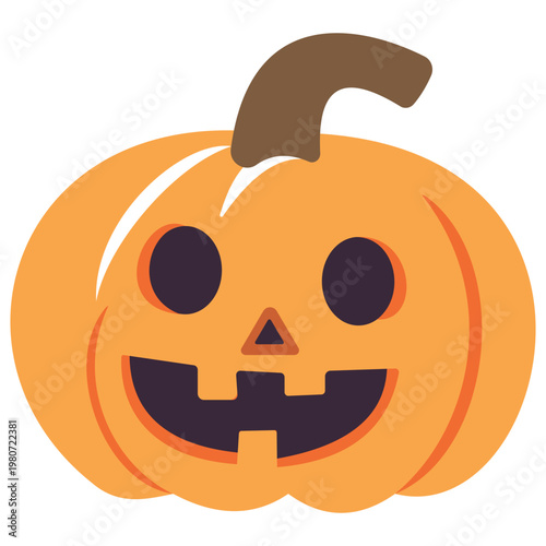 Smiling Jack-o'-lantern pumpkin, Halloween decoration, spooky party accessory, festive holiday icon.