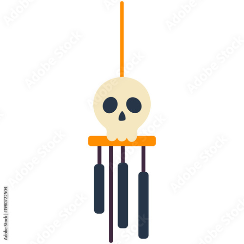 Hanging skull wind chime ornament, Halloween decoration, spooky party accessory, festive holiday icon.
