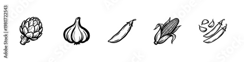 Vegetables and Garden Harvest Produce with Fluid Ink Brush Strokes and Hand-Drawn Painterly Style