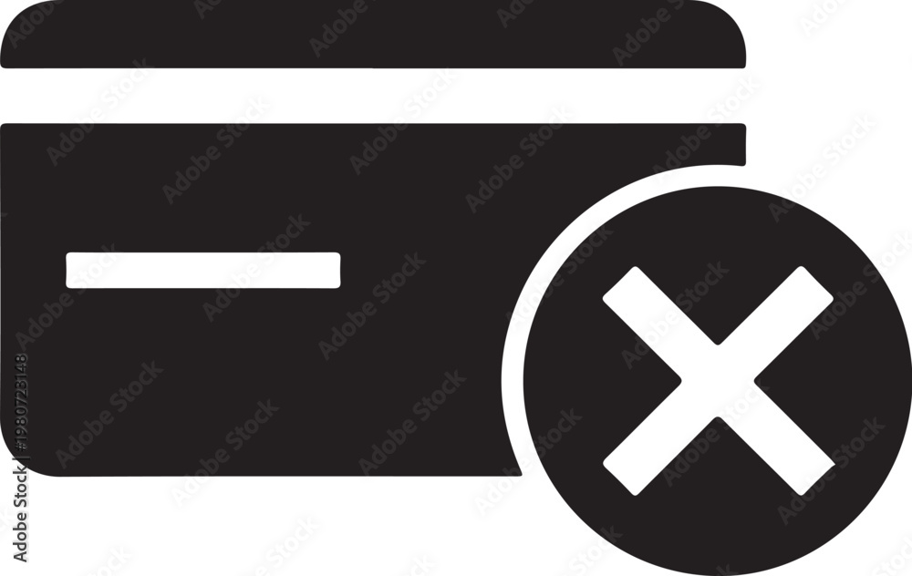 Obraz premium Black credit card with white x symbol on white background