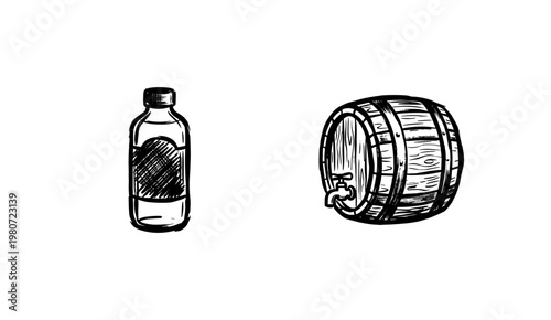 Craft Beer Brewery Elements and Glassware Collection with Hand-Drawn Inky Brushwork and Organic Textures