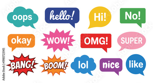 Speech Bubble and Comic Expression Icon Set Minimalist Flat Vector Illustration for Social Media and Chat UI