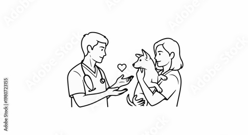 Gentle veterinarian interacts with a grateful pet owner and their dog, love, care