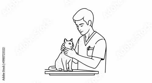 A vet gently holds a cat on a table, examining it closely