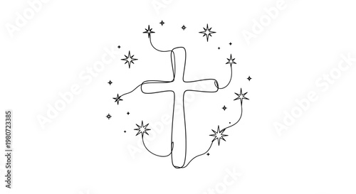 Simple Cross with Star Decorations Symbol.