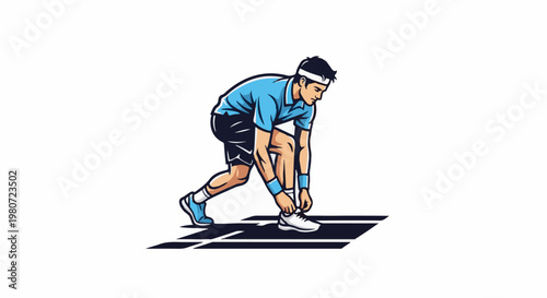 Athlete tying shoe on court line