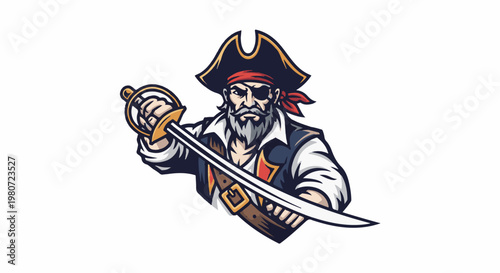 Fierce pirate with eye patch and sword, ready for adventure