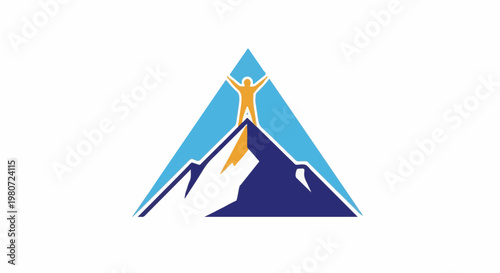 Stylized mountain peak with triumphant figure