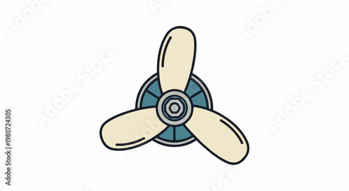 A vintage-style illustration of a three-bladed propeller on a white background