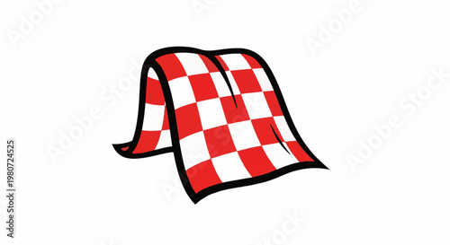 A red and white checkered fabric is draped and folded on a white background