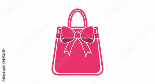 A pink shopping bag with a white outline and a large bow