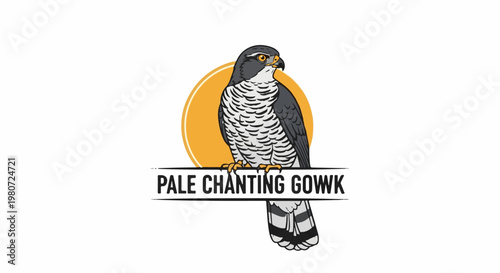 A stylized raptor perched on a branch with a circular background