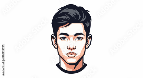 Stylized portrait of a young man's face with dark hair and light skin