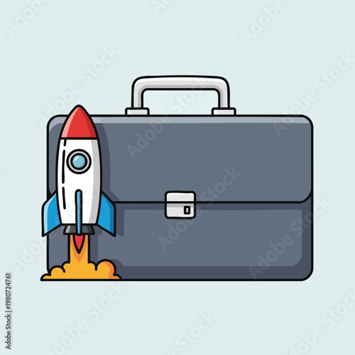 Business Launch Concept with Rocket and Briefcase for Innovation and Growth