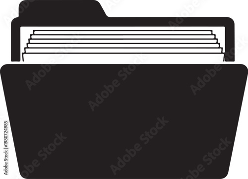 Black file folder with papers symbol