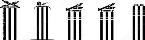 Cricket stumps and bail silhouette multiple views of wicket design