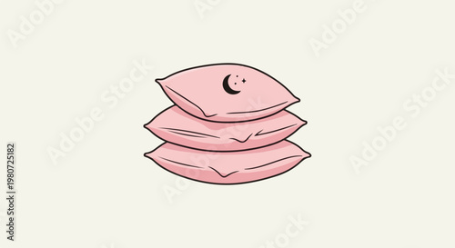 Stack of soft pink pillows with a crescent moon and stars icon