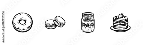 Gourmet Desserts and Sweet Treats Bakery Set with Detailed Hand-Drawn Ink Brush Strokes and Inky Textures