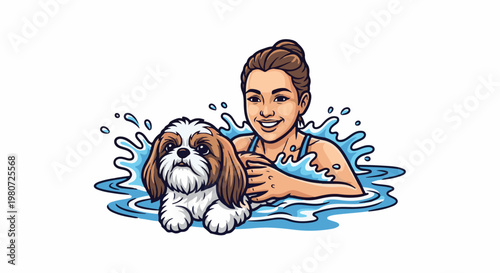 A woman and her dog enjoy a splashy dip in the water together