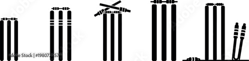 Cricket stumps and bail silhouette a black and white sports illustration