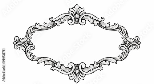 Ornate, vintage, oval, ornamental frame with scrolling acanthus leaves and flowers