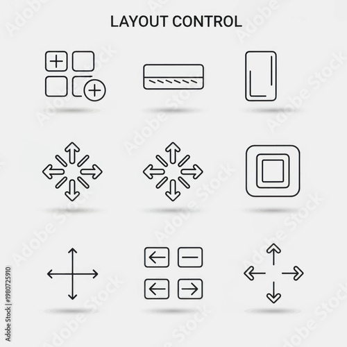 Collection of abstract UI control icons and layout symbols for digital interface design.