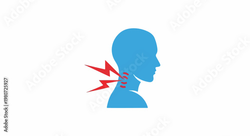 Silhouette of a head with red lightning bolts indicating neck pain