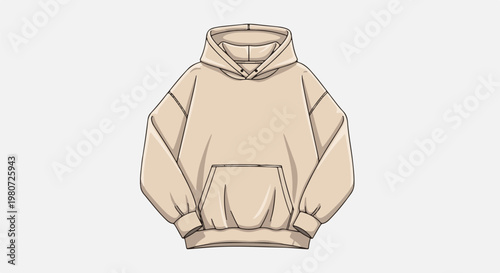 Light beige oversized hooded sweatshirt with front pocket and drawstring