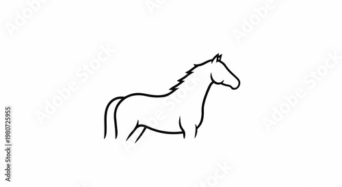 A simple black line drawing of a horse standing sideways