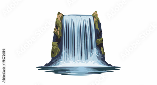 A picturesque waterfall cascades over rocky ledges into a tranquil pool below