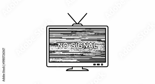 Stylized illustration of a television displaying static and the text "NO SIGNAL