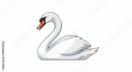 A clean white swan with orange beak is depicted on a white background