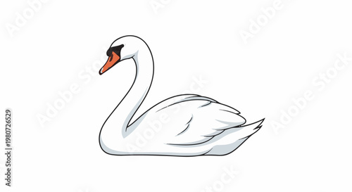 A graceful white swan with an orange beak rests on a white background
