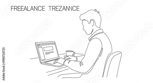 freelance work, businessman, laptop, vector illustration, line art, office