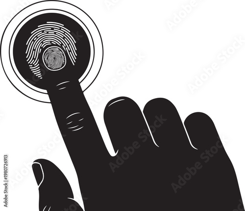 Black hand touching fingerprint scanner