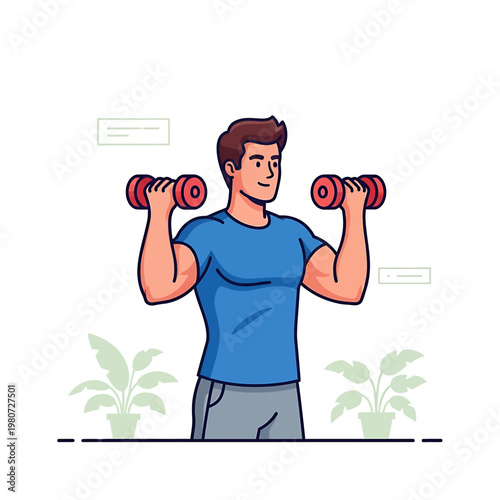 Man lifting dumbbells exercise fitness.