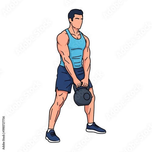 Man doing kettlebell deadlift exercise.