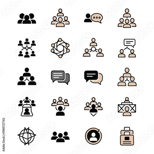 Black and orange business communication icons.