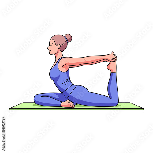 Woman in blue doing yoga pose.