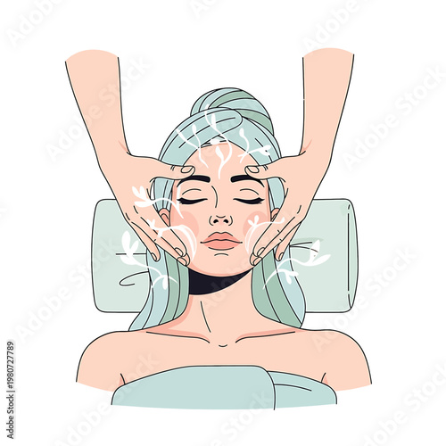 Woman receiving facial treatment massage.