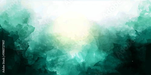 Watercolor Cloudscape: An abstract watercolor painting featuring a mesmerizing blend of green and teal hues, creating an ethereal and dreamy cloudscape with an enchanting touch.