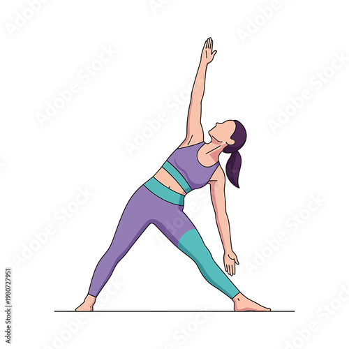 Woman in yoga triangle pose stretching.