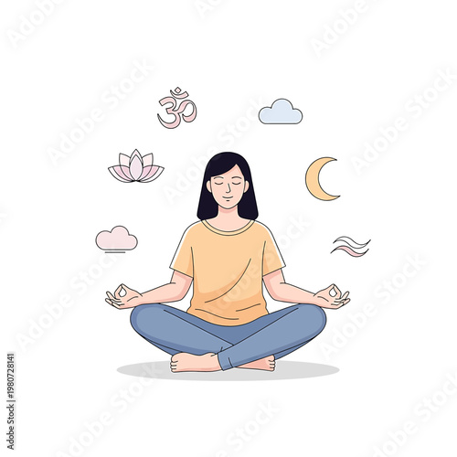 Woman meditating in lotus position.