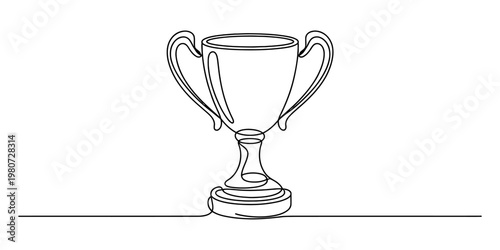 A single continuous line drawing of a trophy cup representing victory and success in competition Vector, illustration