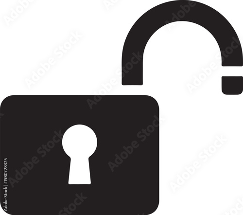 Black padlock with keyhole and open shackle