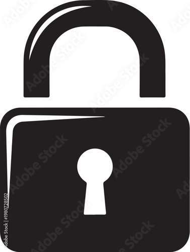 Black padlock with keyhole and open shackle
