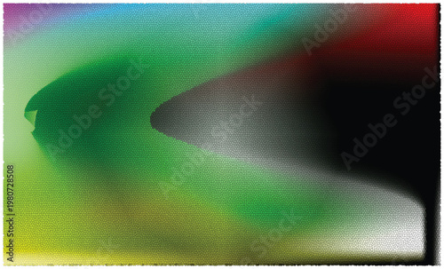 An abstract composition featuring digital artifacts and distorted color blocks in green and grey isolated on white background